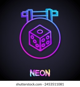 Glowing neon line Game dice icon isolated on black background. Casino gambling.  Vector