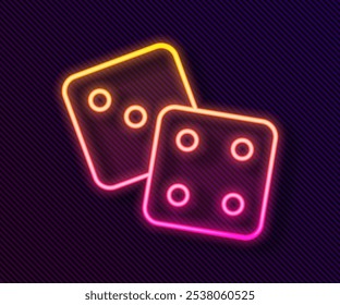 Glowing neon line Game dice icon isolated on black background. Casino gambling.  Vector