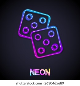 Glowing neon line Game dice icon isolated on black background. Casino gambling.  Vector