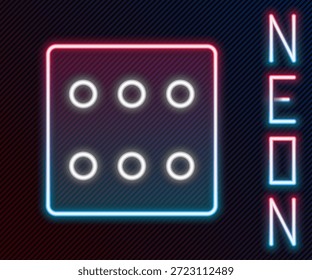 Icono de dados de juego de línea de neón brillante aislado sobre fondo negro. Casino de apuestas. Concepto de contorno colorido. Ilustración vectorial
