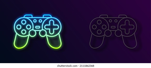 Glowing neon line Gamepad icon isolated on black background. Game controller.  Vector