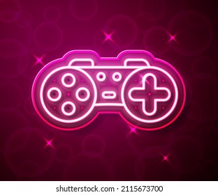 Icono de Gamepad de la línea de neón brillante aislado en el fondo rojo. Controlador de juego.  Vector