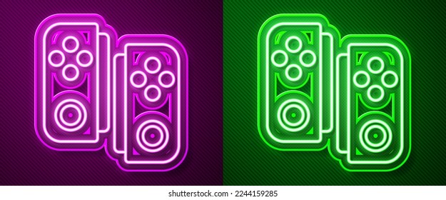 Glowing neon line Gamepad icon isolated on purple and green background. Game controller.  Vector Illustration