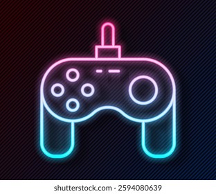 Glowing neon line Gamepad icon isolated on black background. Game controller.  Vector