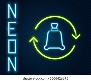 Glowing neon line Garbage bag with recycle symbol icon isolated on black background. Trash can icon. Recycle basket sign. Colorful outline concept. Vector