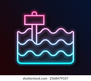 Glowing neon line Garden bed or cultivation bed icon isolated on black background.  Vector