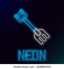 Glowing neon line Garden rake icon isolated on black background. Tool for horticulture, agriculture, farming. Ground cultivator. Housekeeping equipment. Colorful outline concept. Vector