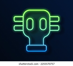 Glowing neon line Gas mask icon isolated on blue background. Respirator sign.  Vector