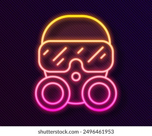 Glowing neon line Gas mask icon isolated on black background. Respirator sign.  Vector