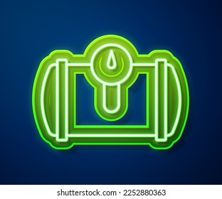 Glowing neon line Gas tank for vehicle icon isolated on blue background. Gas tanks are installed in a car.  Vector