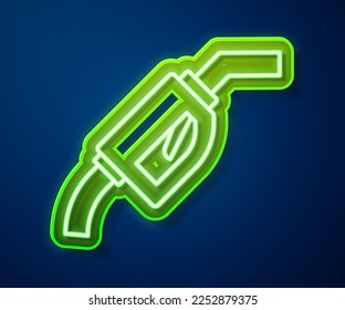 Glowing neon line Gasoline pump nozzle icon isolated on blue background. Fuel pump petrol station. Refuel service sign. Gas station icon.  Vector
