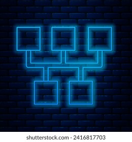Glowing neon line Gear shifter icon isolated on brick wall background. Transmission icon.  Vector