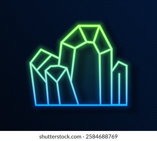 Glowing neon line Gem stone icon isolated on blue background. Jewelry symbol. Diamond.  Vector