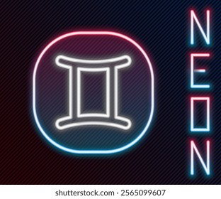 Glowing neon line Gemini zodiac sign icon isolated on black background. Astrological horoscope collection. Colorful outline concept. Vector