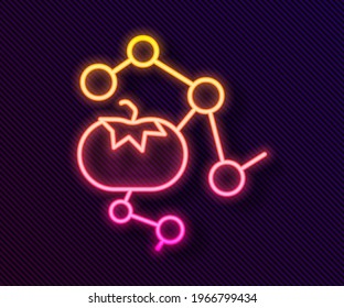 Glowing neon line Genetically modified food icon isolated on black background. GMO fruit.  Vector