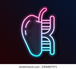 Línea de neón brillante Icono de manzana modificada genéticamente aislado en fondo negro. Fruto de los OGM.  Vector