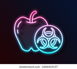 Glowing neon line Genetically modified apple icon isolated on black background. GMO fruit.  Vector