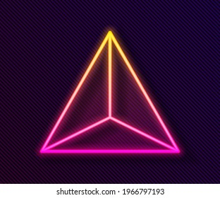 Glowing neon line Geometric figure Tetrahedron icon isolated on black background. Abstract shape. Geometric ornament.  Vector