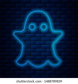 Glowing neon line Ghost icon isolated on brick wall background.  Vector Illustration