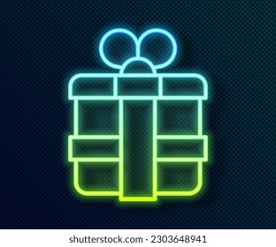 Glowing neon line Gift box icon isolated on black background.  Vector