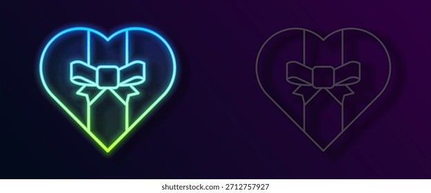 Leuchtende Neonlinie Geschenkbox-Symbol einzeln auf schwarzem Hintergrund. Frohe Weihnachten und einen guten Rutsch ins neue Jahr.  Vektorgrafik