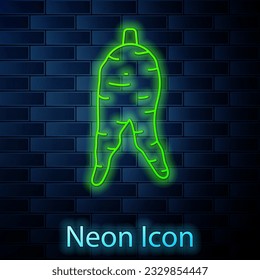 Glowing neon line Ginseng root icon isolated on brick wall background.  Vector