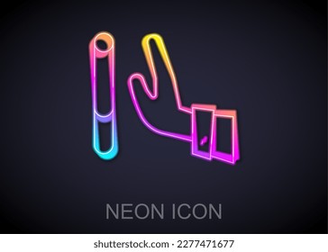Glowing neon line Giving up cigarette icon isolated on black background. Tobacco sign. Smoking symbol. Healthy lifestyle.  Vector