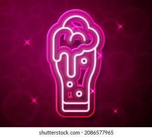 Glowing neon line Glass of beer icon isolated on red background.  Vector