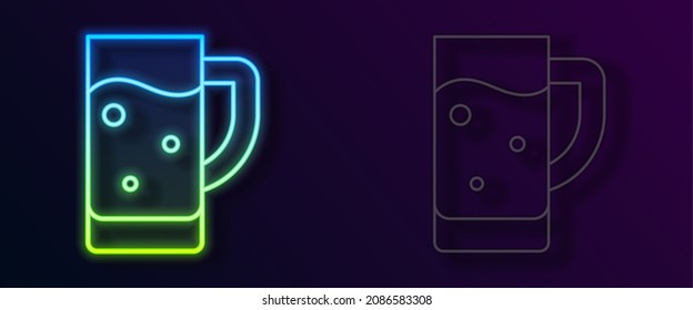 Glowing neon line Glass of beer icon isolated on black background.  Vector