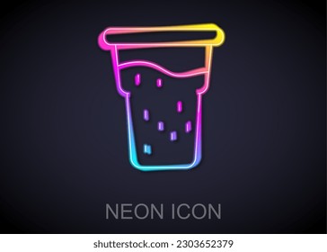 Glowing neon line Glass of beer icon isolated on black background.  Vector