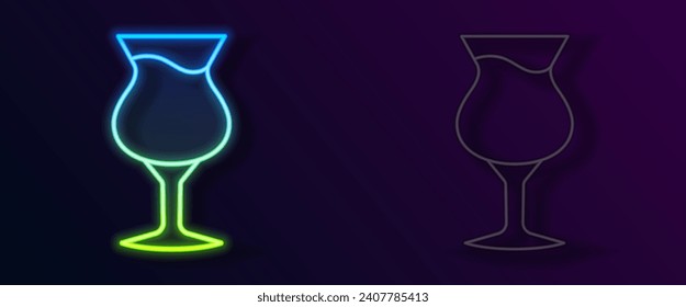 Glowing neon line Glass of beer icon isolated on black background.  Vector