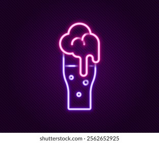 Glowing neon line Glass of beer icon isolated on black background. Colorful outline concept. Vector