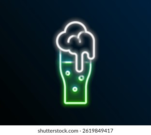 Glowing neon line Glass of beer icon isolated on black background. Colorful outline concept. Vector