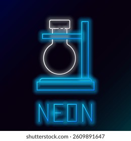 Glowing neon line Glass test tube flask on stand icon isolated on black background. Laboratory equipment. Colorful outline concept. Vector
