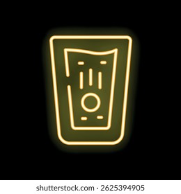 Glowing neon line glass of water with drinking straw icon isolated on black background