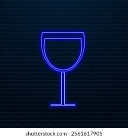 Glowing neon line Glass of whiskey and ice cubes icon isolated on black background. Vector.