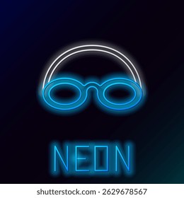 Glowing neon line Glasses and cap for swimming icon isolated on black background. Swimming cap and goggles. Diving underwater equipment. Colorful outline concept. Vector