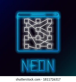 Glowing neon line Global technology or social network icon isolated on black background. Colorful outline concept. Vector