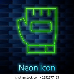 Glowing neon line Gloves icon isolated on brick wall background. Extreme sport. Sport equipment.  Vector