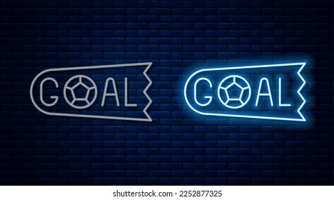 Glowing neon line Goal soccer football icon isolated on brick wall background.  Vector