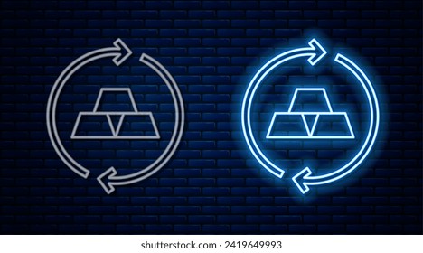 Glowing neon line Gold bars icon isolated on brick wall background. Banking business concept.  Vector