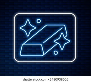 Glowing neon line Gold bars icon isolated on brick wall background. Banking business concept.  Vector