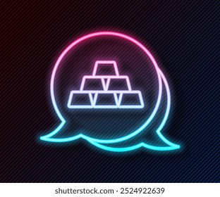 Glowing neon line Gold bars icon isolated on black background. Banking business concept.  Vector