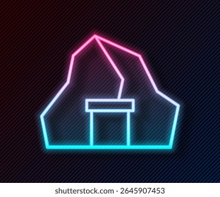 Glowing neon line Gold mine icon isolated on black background.  Vector
