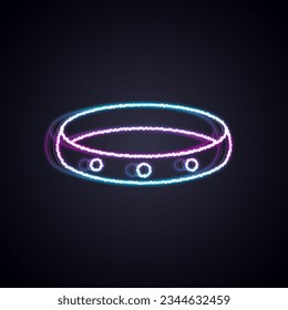 Glowing neon line Gold ring icon isolated on black background.  Vector