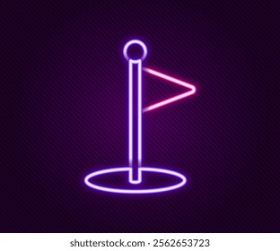 Glowing neon line Golf flag icon isolated on black background. Golf equipment or accessory. Colorful outline concept. Vector