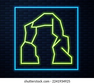 Glowing neon line Grand canyon icon isolated on brick wall background. National park in Arizona United States.  Vector Illustration