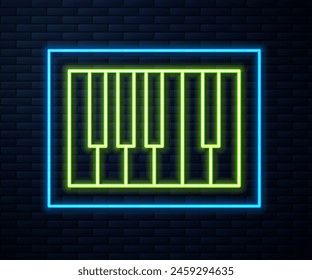 Glowing neon line Grand piano icon isolated on brick wall background. Musical instrument.  Vector