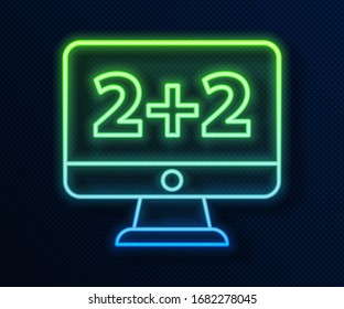 Glowing neon line Graph, schedule, chart, diagram, infographic, pie graph icon isolated on blue background.  Vector Illustration