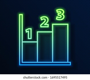 Glowing neon line Graph, schedule, chart, diagram, infographic, pie graph icon isolated on blue background.  Vector Illustration